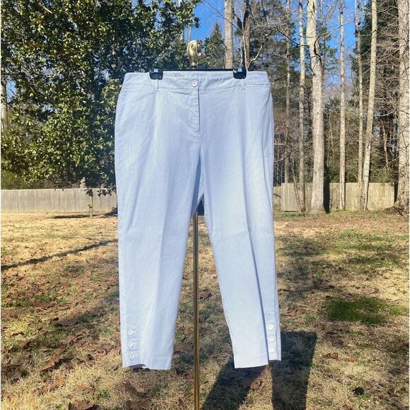 Talbots Perfect Crop Blue Seersucker Stretch Crop Pants - Picture 1 of 8